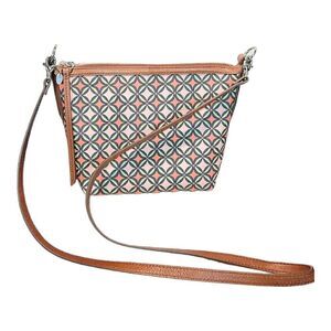 Fossil Womens Multicolor Printed Pattern Leather Strap Crossbody Handbag.